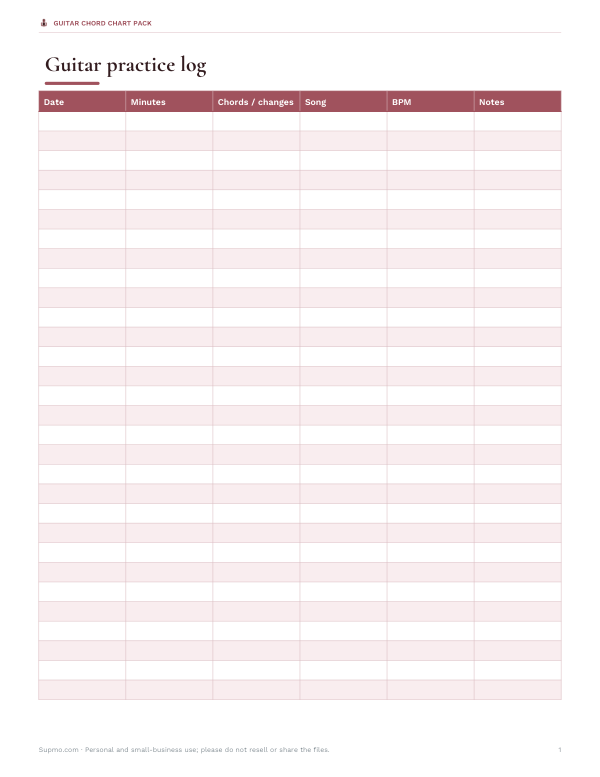 Preview of Printable Guitar Practice Log